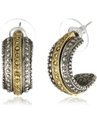 1928 Jewelry Silver Tone Brass Double Dotted Half Hoop Earrings