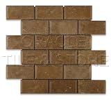 Noce / Noche Travertine 2 X 4 Beveled Brick Mosaic Tile - 6