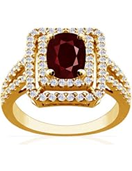 18K Yellow Gold Cushion Cut Ruby Ring With Sidestones