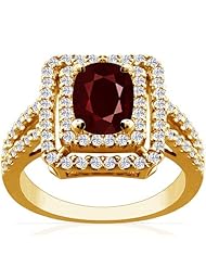 14K Yellow Gold Cushion Cut Ruby Ring With Sidestones