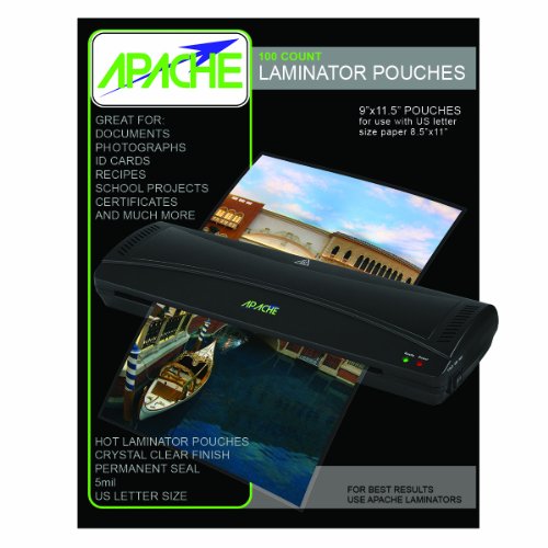 Apache Laminating Pouches 5 mil, for 8.5 x 11 inch Letter Size Paper 9 x 11.5 inch Sheets, 100 Pack