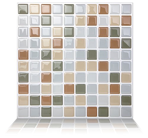 Tic Tac Tiles Peel and Stick Self Adhesive Removable Stick On Kitchen Backsplash Bathroom 3D Wall Tiles in Mosaic Designs (Beigegrey) (5)