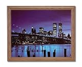New York City Skyline And Bridge At Night Landscape Home Decor Wall Picture Oak Framed Art Print