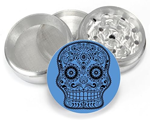 Four Piece Spice Medicinal Herb Tobacco Pollen Aluminum Green Blue Sugar Skull Grinder Crusher (GRINDER PGR073)