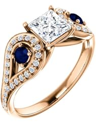10K Rose Gold Round Cut Diamond and Sapphire Ring -- LIFETIME WARRANTY