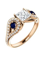 10K Rose Gold Princess Cut Diamond and Sapphire Ring -- LIFETIME WARRANTY