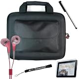 Black Cube with Pocket Series Shell Hard Carrying case for iPad fits snuggly + Includes a 4-inch eBigValue (TM) Determination Hand Strap + Anti-Glare screen protector for iPad Tablet ( All Models ) + Premium Quality Metal Stylus Styli for Apple iPad + Fashion Earbud Headset Headphones 3.5mm In-Ear Stereo ( Pink )