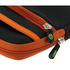 Toshiba Mini NB200 Series NB205-N313/P 10.1-Inch Netbook Sleeve Case (Tri-Pocket Black / Orange)