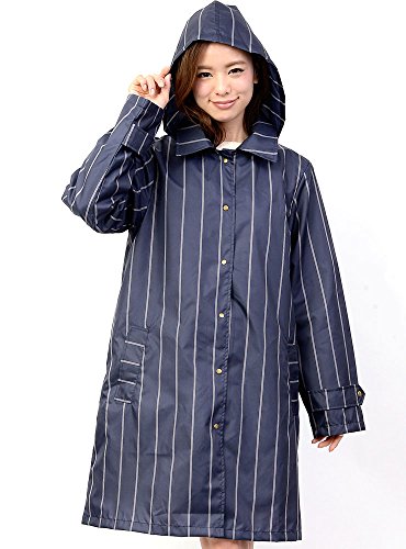 (ディーループ)D-LOOP 撥水加工 フード付き ストライプ ステンカラー レインコート 120126