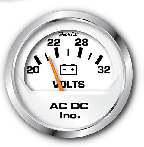FARIA VOLTMETER GAUGE AC DC MARINE, MADE IN USA MARINE WHITE GAUGES 20-32 VDC