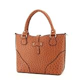 Brown Ostrich Designer Inspired Animal Print Lined Satchel Handbag (Apparel)