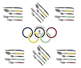 LAGUIOLE Dubost - EXCLUSIVE! - LONDON 2012 OLYMPICS - complete 30 pcs flatware set - 5 Olympic colors (official full family quality dinner table colour cutlery setting for 6 people - with CERTIFICATE of AUTHENTICITY - dishwasher safe! - gift wrap available - direct from FRANCE)