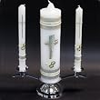 3-pc Wedding Candle Set with Brass Base - Silver Finish