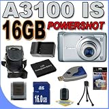 Canon PowerShot A3100IS 12.1 MP Digital Camera w/4x Optical IS Zoom (Silver) 16GB BP8L Battery/Charger BigVALUEInc Accessory Saver Bundle