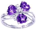 14K Yellow or White Gold Three-Of-Hearts Gemstone and Diamond Right Hand Ring-Amethyst-full, half sizes from 5-8.5