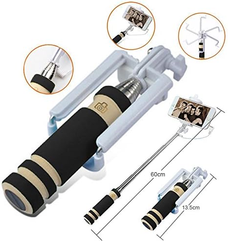 Mccool Selfie Stick Mini Pocket Self-portrait Extendable Handheld Fold Wired with Remote Shutter Bluetooth for iPhone 6,6 plus/ 5s ,Samsung S6,S5,Note 4,and More Android Smartphone (D-black)