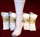 12 Pair Pack Athletic Cotton Crew Socks White 6-8 - 1308