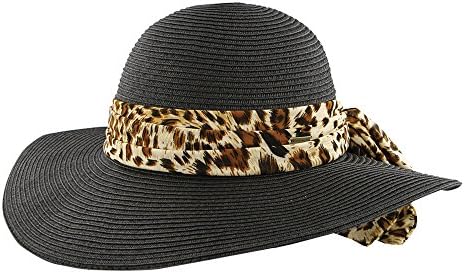 Womens Sun Protection Hat With Leopard Print Scarf Feature
