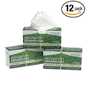 Seventh Generation Trash Bags, Tall Kitchen, 13-Gallon, 30-Count Boxes (Pack of 12)