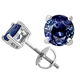 2.50 cttw Genuine Round 6mm. Sapphire Screw Back Earring Studs in 14k White Gold