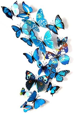 3D Butterfly Wall Sticker Three-dimensional Fashion 12 Pcs Wall Decal Home Decoration Removable Sticker Mural DIY Decor (Blue)
