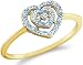 10k Yellow Gold Heart Love Shape Center Pave Setting Round Cut Ladies Diamond Engagement Cocktail Ring Band 9mm (.04 cttw)