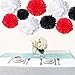 Saitec 18PCS Mixed 3 Sizes White Red Black Tissue Paper Pom Poms Pompom Wedding Birthday Party Decoration Baby Shower Favors