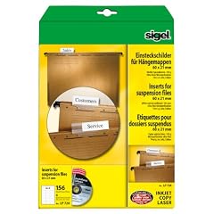 Sigel LP720 PC-Einsteckschilder f�r H�ngemappen, wei�, Spezialkarton (Ink/Laser/Copy), f�r Leitz/ Falken, MP, 185 g, 60x21 mm (A4), 156 ST=4 BL