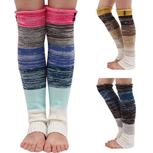 Gellwhu 3 Pack Women Long Leg Warmer Crochet Knit Boot Socks Topper Cuff Button