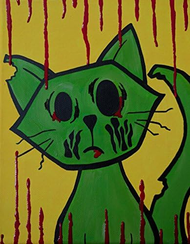 Zombie Cat Art, Zombie Cat Painting, Green Zombie Cat, 8x10 Inch Painting, Horror Art, Horror Painting, Cute Cat Art, Dripping Blood Art