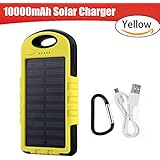 Solar Charger, 10000mAh Portable Solar&nbsp;Power&nbsp;Bank&nbsp;Charger with Flashlight, Waterproof Shockproof Dual USB Port Solar Battery Charger, for Cell Phone iPhone 6 6s Plus Samsung S5 S6 S7 Note 4 5(Yellow)