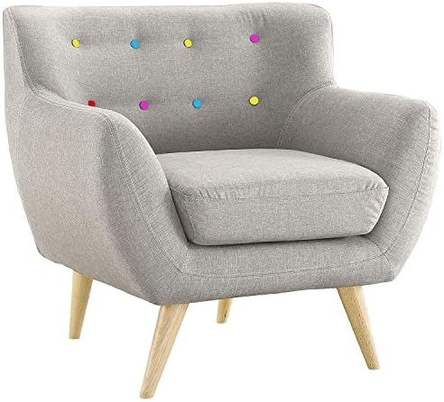 Mid Century Modern Tufted Button Living Room Accent Chair (Light Grey w/ Multi-Color Buttons)