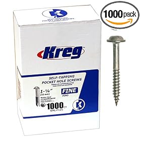 Kreg SML-F125-1000 1 1/4-Inch No. 7 Fine Pocket Hole Screws with Pan-Head, 1000-Pack