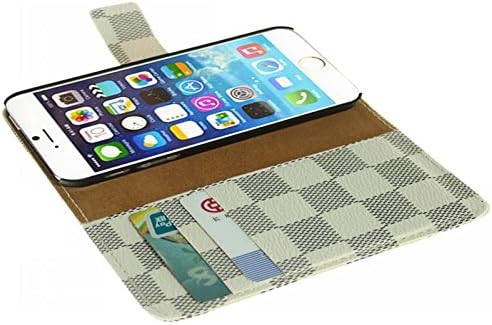 1x Newest style Luxury DELUXE Grid wallet Checker Pattern Flip Cover Leather Case for New APPLE IPHONE 4.7" 6 6G LV18 WHITE BROWN BLACK GREY (White)