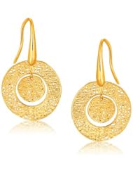 14K Yellow Gold Textured Weave Disc Earrings