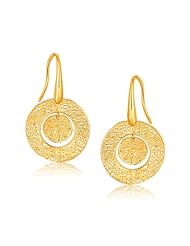 14K Yellow Gold Textured Weave Disc Earrings