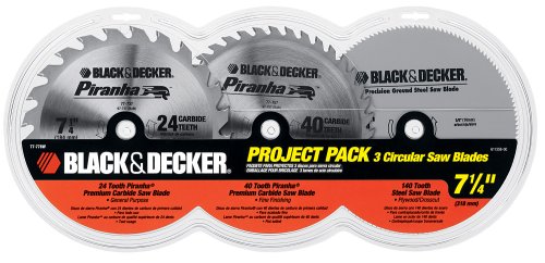 Tools: Black and Decker 77 778W 3 Blade Project Pack with 7 1/4 Inch 24 Tooth Combination Blade, 40 Tooth Combination Blade, and 40 Tooth Paneling and Plywood Blade