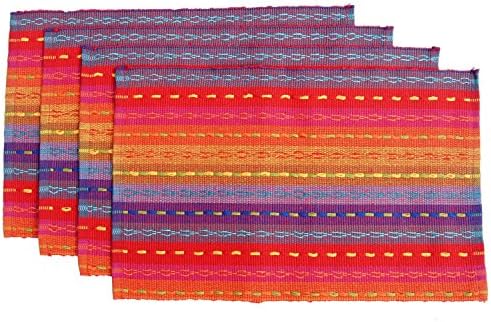 Cotton Rainbow Striped Woven Braided Ribbed Everyday Kitchen Basic Placemats,Set of 4