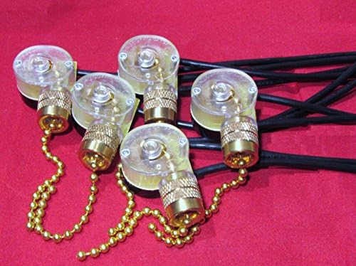 5 Pack - Zing Ear ON-OFF Brass Pull Chain Lamp Switch ZE-109 E89885 for Lighted Ceiling Fans &amp; Canopy Lights 6A 125V 3A 250V