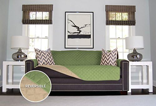 The Original Sofa Shield (TM) Reversible Furniture Protector. Many colors and 3 sizes: Sofa, Loveseat, and Chair. Machine washable. Soft Quilted Microfiber. Great for homes with kids and pets. (Loveseat: Sage/Sand)