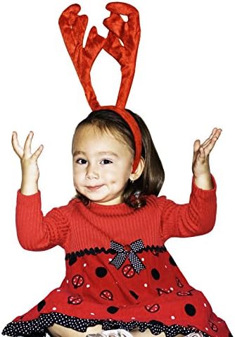 Christmas Reindeer Antlers / Ears Plush Headband - 14 Inches (Red)