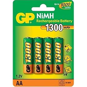 GP 1300mAh AA NiMH Rechargeable Batteries 4 Pack