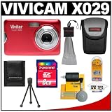Vivitar ViviCam X029 10.1 MP Digital Camera (Red) with 8GB SD Card + Case + Accessory Kit