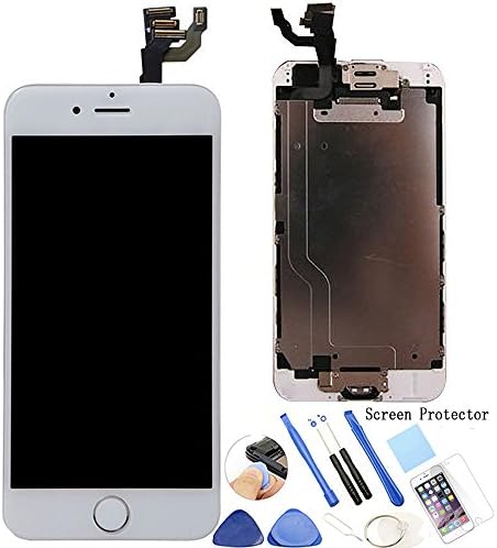 ReplaceDIY iPhone 6 4.7 inch LCD Display Touch Screen Digitizer Full Assembly Replacement with Home Button + Front Frame + Front Facing Camera + Ear Speaker + Screen Protector + Repair Kits,White