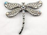 Large Clear Crystal AB Gunmetal Tone Flying Dragonfly Insect Costume Pin Brooch