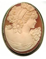 Cameo Pin Pendant Master Carved Summer Dream Carnelian Shell Solid 18k Yellow Gold Frame Italian