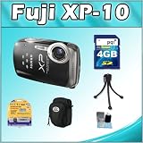 Fujifilm FinePix XP10 12MP Digital Camera w/ 5x Dual Image stabilized Optical Zoom, 2.7" LCD (Black) + 4GB SD Card + Camera Bag(S) + Table Tripod + 3 pieces Cleaning Kit + SD Card Reader (Electronics)