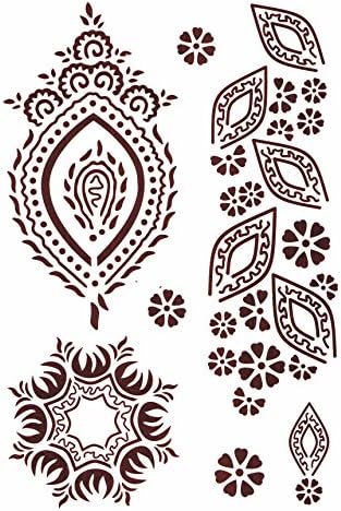 BTArtbox Brown Color Tribal Pattern/Flower Henna &amp; Lace Body Art Stickers 6 inch x 8 inch Removable Waterproof Flash Personalized Temporary Tattoo