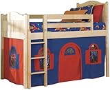 Bolton Furniture Cottage Low Loft Natural-Bot. Curtain, Blue/Red