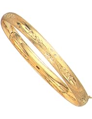 8" 14K Yellow Gold 6.0mm (1/4") Flourentine Round Domed Classic Bangle Bracelet w/ Clasp
